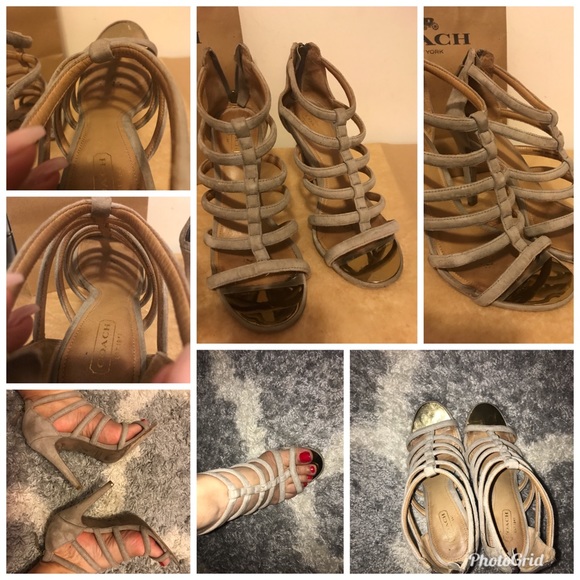 💯% Authentic Coach Suede Gray Strappy Heels - Picture 3 of 8